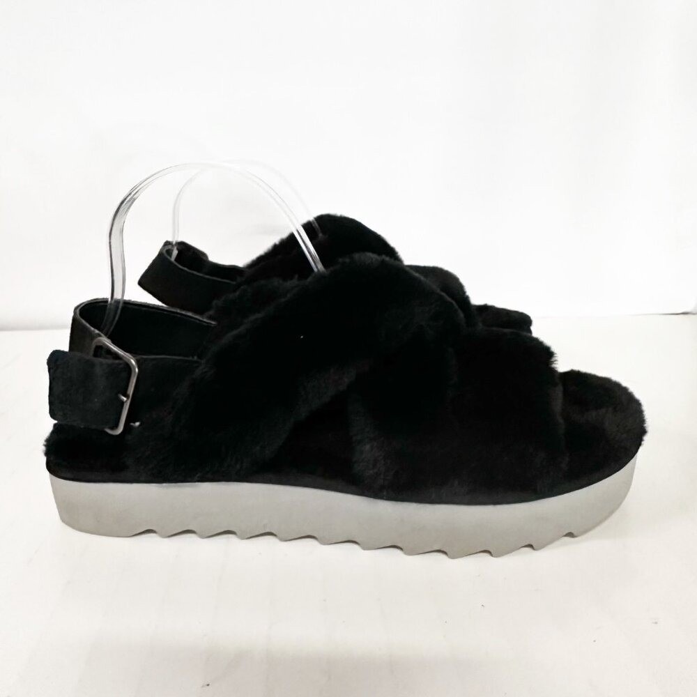 Koolaburra By UGG Womens Fuzz-Ee Faux Fur Cushioned Sandals 9 Black Slippers